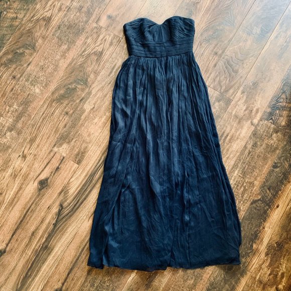 J. Crew Marbella Long Dress 2 2P Navy Silk Chiffon - Picture 3 of 5